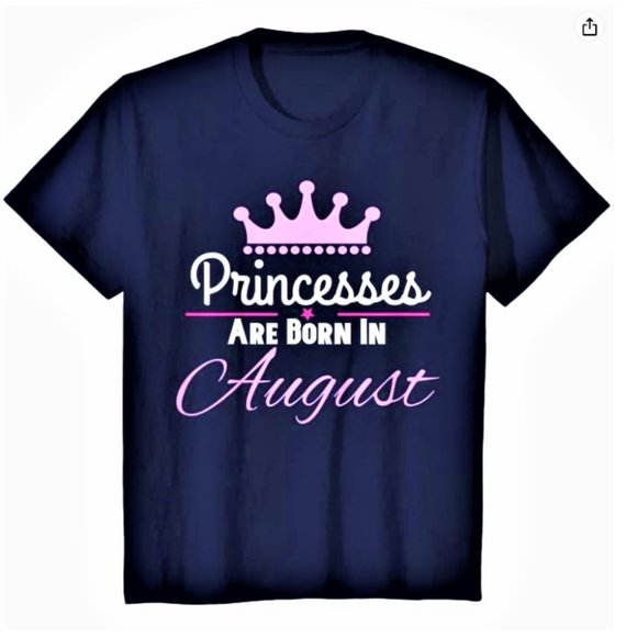 Port and Company Other - Navy Blue and Purple Princesses are born in August New T-shirt Girl Size M